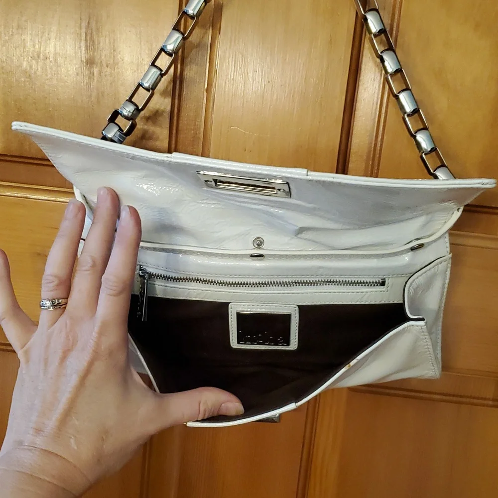 Kooba White Leather Clutch Shoulder Bag With‎ Silver Hardware